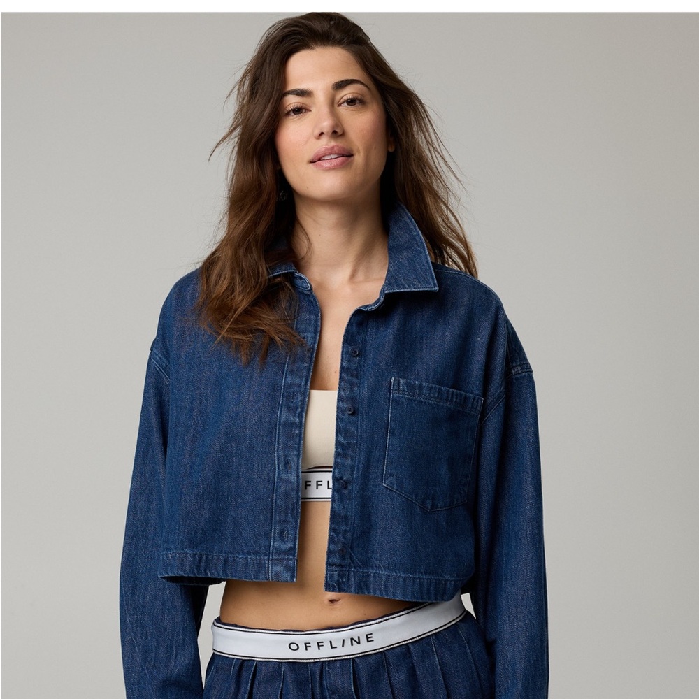 Offline By Aerie Cropped Button Up Shirt